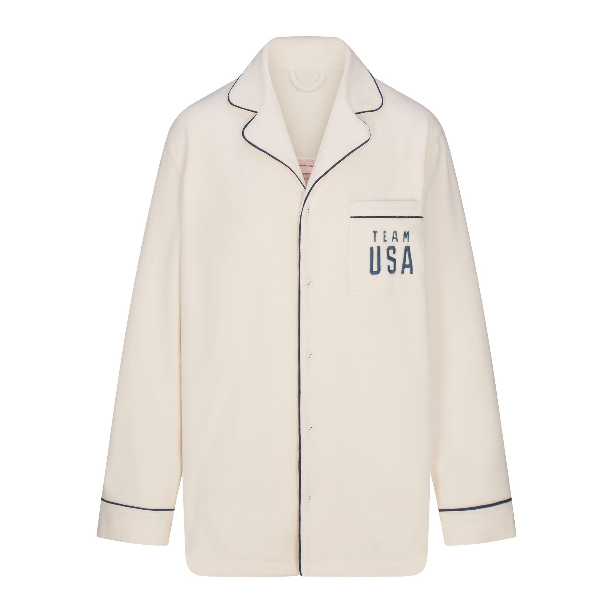 SKIMS FOR TEAM USA UNISEX FLEECE OLYMPIC OVERSIZED SLEEP TOP | ECRUFLAT ON A WHITE BACKGROUND | FLT
