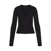 FEATHERWEIGHT CASHMERE CARDIGAN | ONYX FLAT ON A WHITE BACKGROUND | FLT