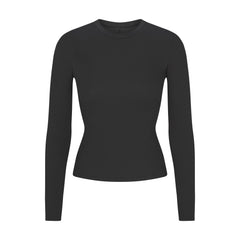 COTTON RIB LONG SLEEVE T SHIRT SOOT FLAT ON A WHITE BACKGROUND | FLT | FLT
