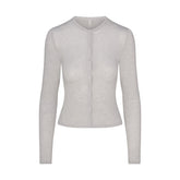 SHEER MODAL CARDIGAN | HEATHER GREYFLAT ON A WHITE BACKGROUND | FLT