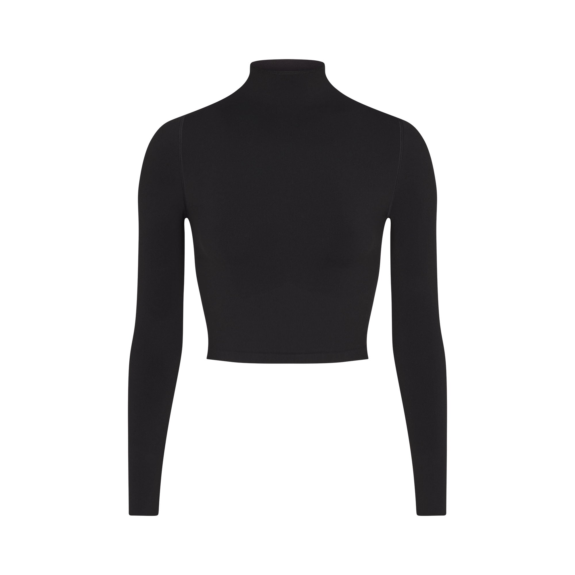 NikeSKIMS VINTAGE SEAMLESS MOCK NECK CROP TOP | OBSIDIAN FLAT ON A WHITE BACKGROUND | FLT