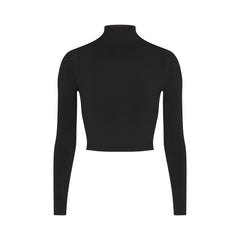 NikeSKIMS VINTAGE SEAMLESS MOCK NECK CROP TOP | OBSIDIAN FLAT ON A WHITE BACKGROUND | FLT