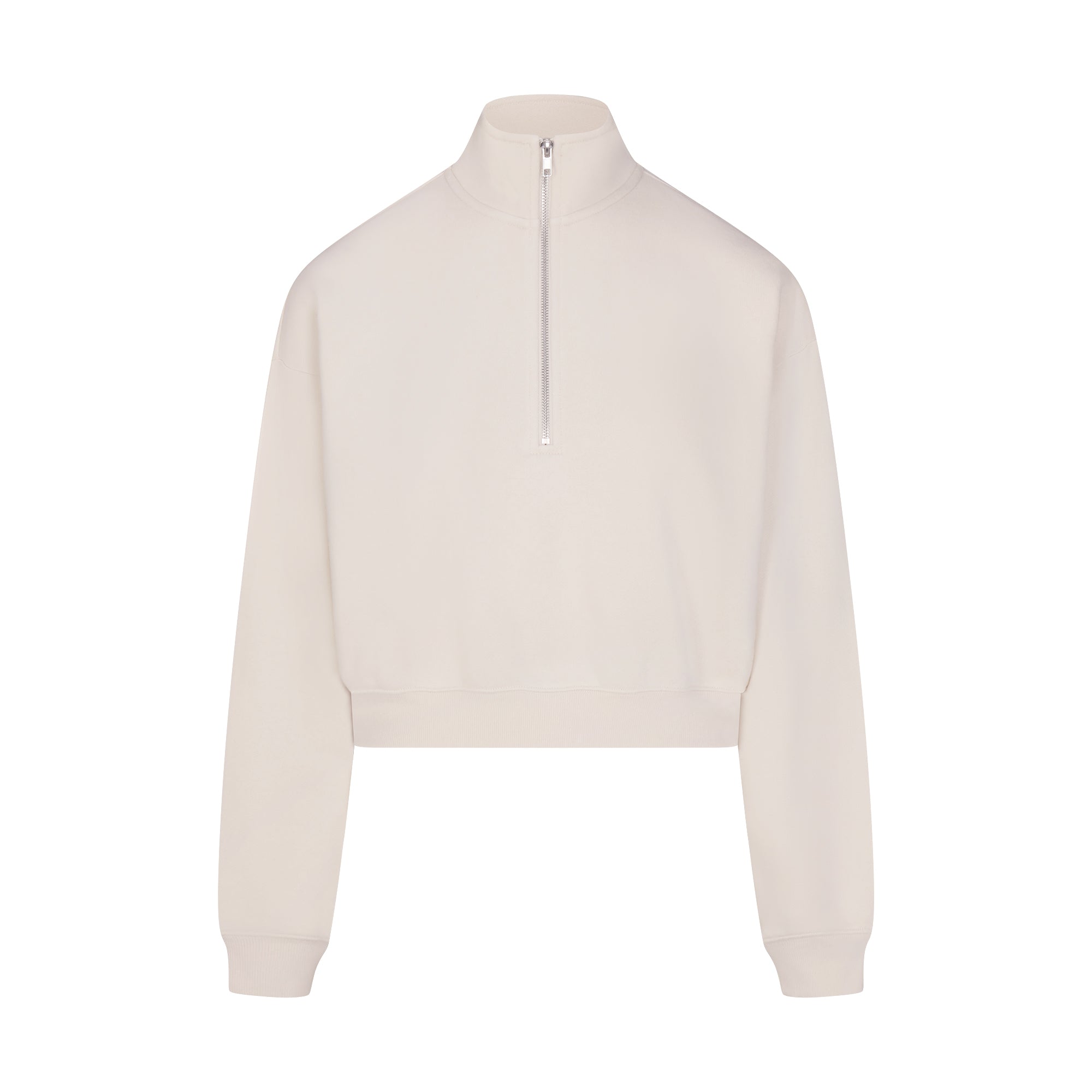 DRAPEY FRENCH TERRY HALF ZIP | BUFF FLAT ON A WHITE BACKGROUND | FLT