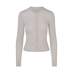 SHEER MODAL CARDIGAN | HEATHER GREY FLAT ON A WHITE BACKGROUND | FLT