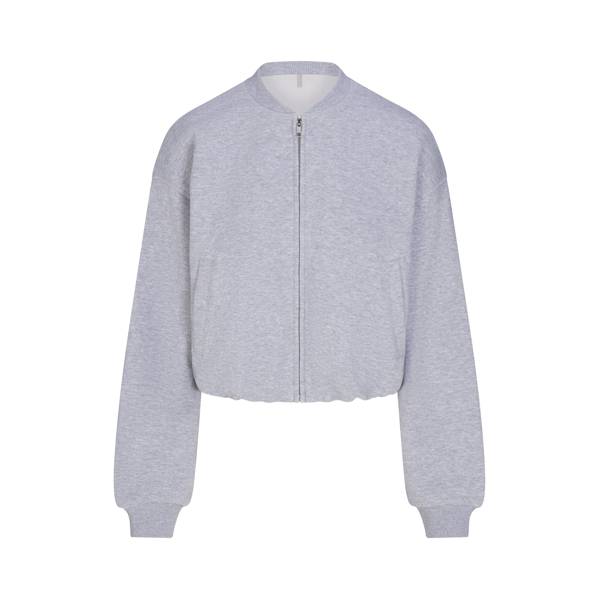 COTTON FLEECE BOMBER | HEATHER GREY FLAT ON A WHITE BACKGROUND | FLT