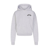 COTTON FLEECE CLASSIC HOODIE | LIGHT HEATHER GREY WITH ONYX LOGO FLAT ON A WHITE BACKGROUND | FLT