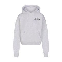 COTTON FLEECE CLASSIC HOODIE | LIGHT HEATHER GREY WITH ONYX LOGO FLAT ON A WHITE BACKGROUND | FLT