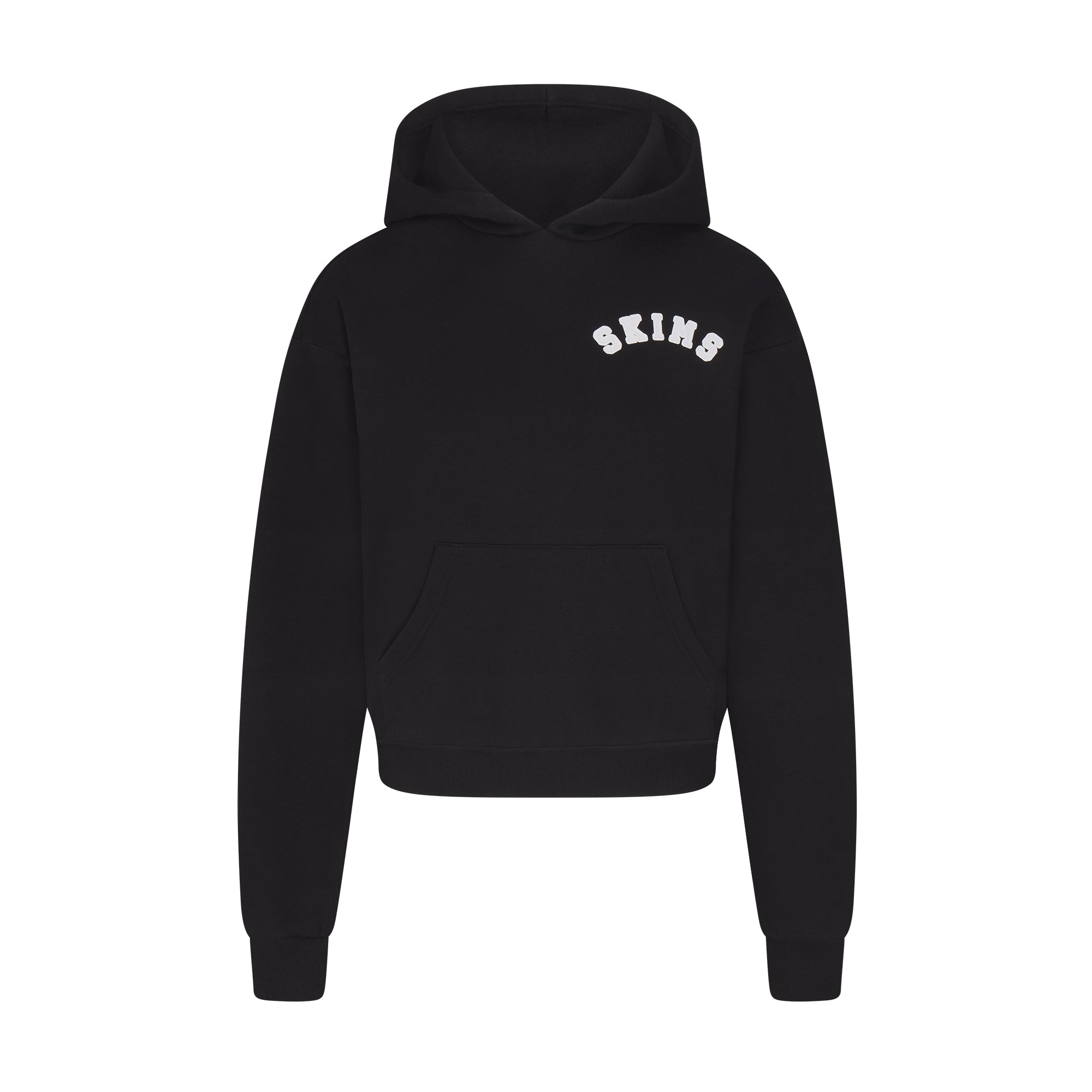 COTTON FLEECE CLASSIC HOODIE | ONYX SNOW ARCHED SKIMS LOGO ON A MODEL | FLT@ | FOCUS: 0.0, 1.0, 0.9