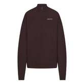 COTTON FLEECE MOCK NECK QUARTER ZIP WITH EMBOSSED LOGO | ESPRESSO FLAT ON A WHITE BACKGROUND | FLT