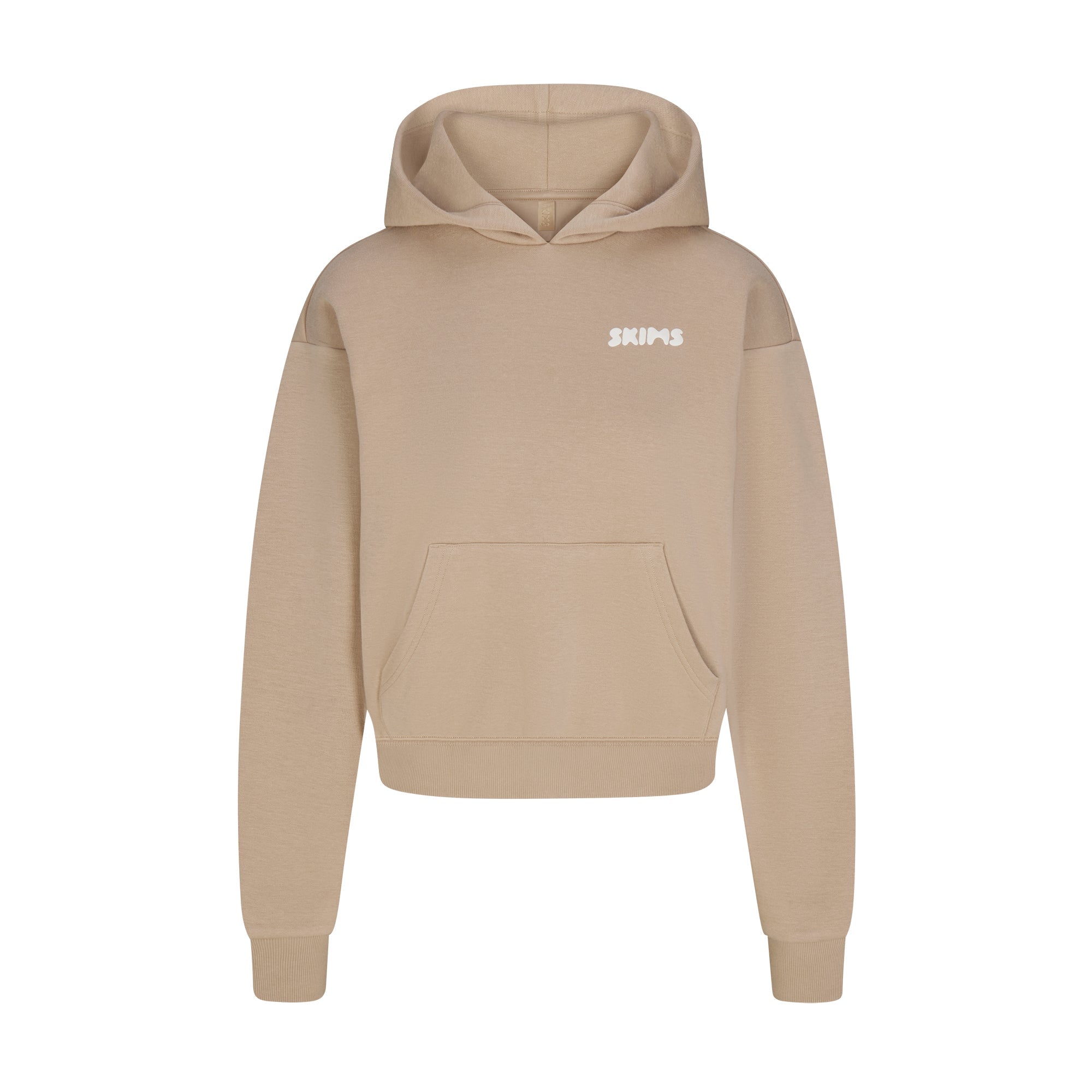 COTTON FLEECE HOODIE WITH EMBOSSED LOGO | LATTE FLAT ON A WHITE BACKGROUND | FLT