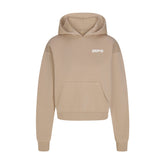 COTTON FLEECE HOODIE WITH EMBOSSED LOGO | LATTE FLAT ON A WHITE BACKGROUND | FLT