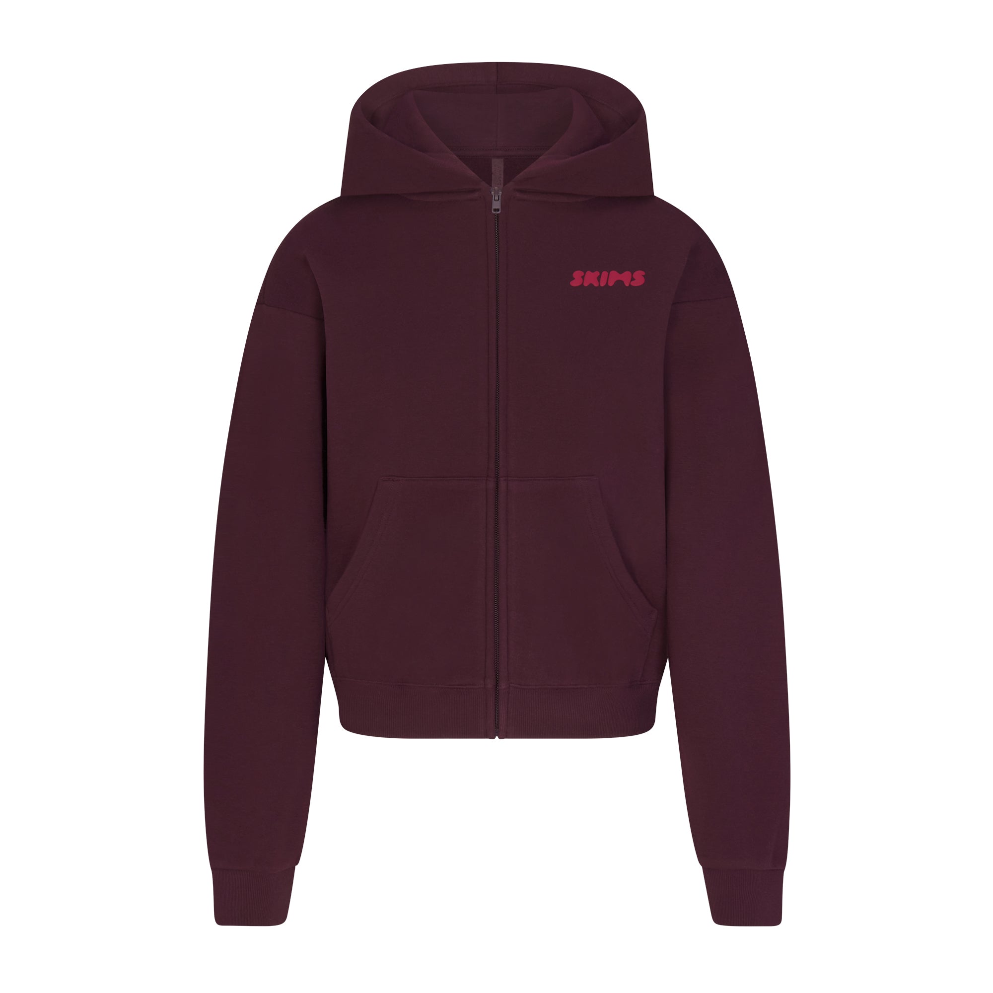 COTTON FLEECE ZIP UP HOODIE WITH EMBOSSED LOGO | CURRANT FLAT ON A WHITE BACKGROUND | FLT