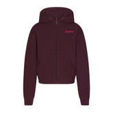 COTTON FLEECE ZIP UP HOODIE WITH EMBOSSED LOGO | CURRANT FLAT ON A WHITE BACKGROUND | FLT