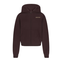 COTTON FLEECE ZIP UP HOODIE WITH EMBOSSED LOGO | ESPRESSO FLAT ON A WHITE BACKGROUND | FLT