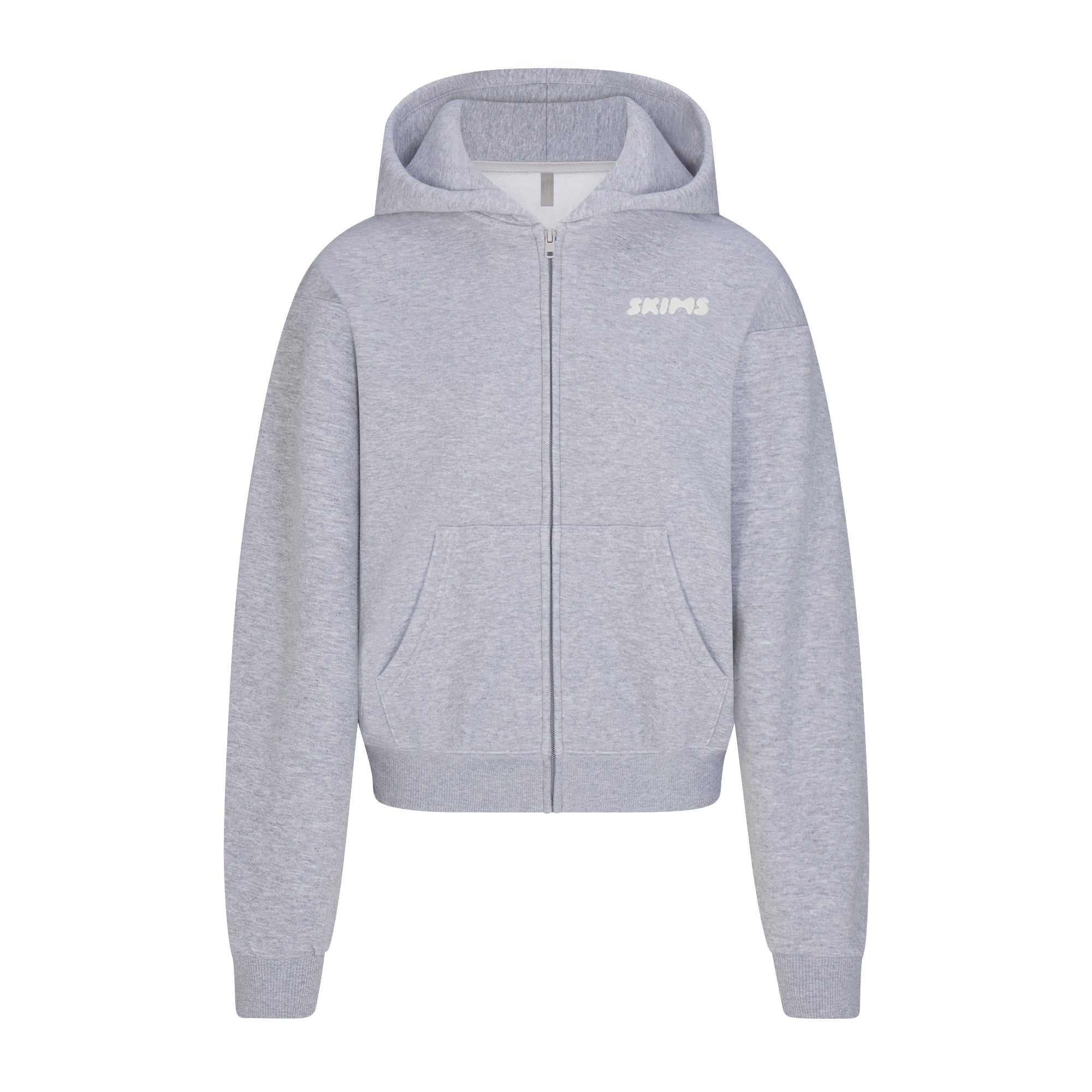 COTTON FLEECE ZIP UP HOODIE WITH EMBOSSED LOGO | HEATHER GREY FLAT ON A WHITE BACKGROUND | FLT