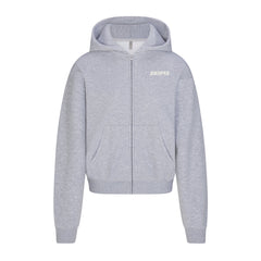 COTTON FLEECE ZIP UP HOODIE WITH EMBOSSED LOGO | HEATHER GREY FLAT ON A WHITE BACKGROUND | FLT