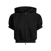 COTTON FLEECE BUBBLE SLEEVE CROPPED ZIP UP | ONYX FLAT ON A WHITE BACKGROUND | FLT
