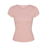 HEAVY POINTELLE BOATNECK TEE | MORGANITE FLAT ON A WHITE BACKGROUND | FLT