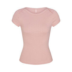 HEAVY POINTELLE BOATNECK TEE | MORGANITE FLAT ON A WHITE BACKGROUND | FLT