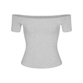 COTTON JERSEY OFF THE SHOULDER TOP | LIGHT HEATHER GREY FLAT ON A WHITE BACKGROUND | FLT