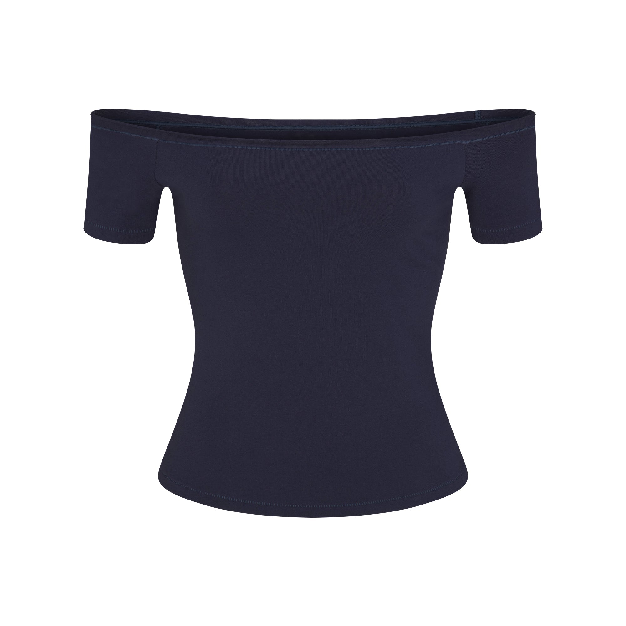 COTTON JERSEY OFF THE SHOULDER TOP | NAVY FLAT ON A WHITE BACKGROUND | FLT