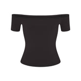 COTTON JERSEY OFF THE SHOULDER TOP | SOOT FLAT ON A WHITE BACKGROUND | FLT