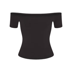 COTTON JERSEY OFF THE SHOULDER TOP | SOOT FLAT ON A WHITE BACKGROUND | FLT