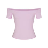 COTTON JERSEY OFF THE SHOULDER TOP | SUGAR PLUM FLAT ON A WHITE BACKGROUND | FLT