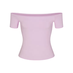 COTTON JERSEY OFF THE SHOULDER TOP | SUGAR PLUM FLAT ON A WHITE BACKGROUND | FLT