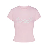 WORN IN JERSEY T-SHIRT | PEONY SKIMS BOW FLAT ON A WHITE BACKGROUND | FLT