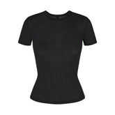 SHEER MODAL LONG T-SHIRT | ONYX FLAT ON A WHITE BACKGROUND | FLT