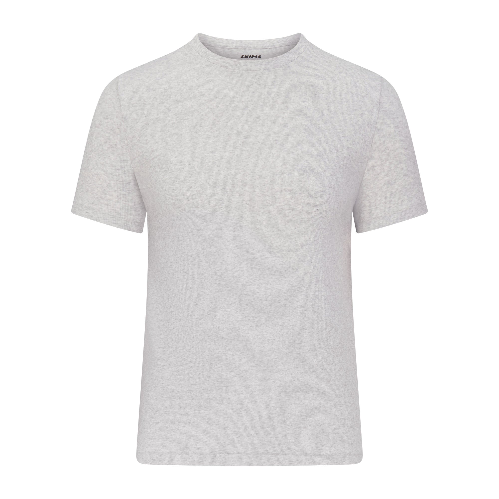SKIMS COTTON MENS RIB T-SHIRT | LIGHT HEATHER GREY FLAT ON A WHITE BACKGROUND | FLT