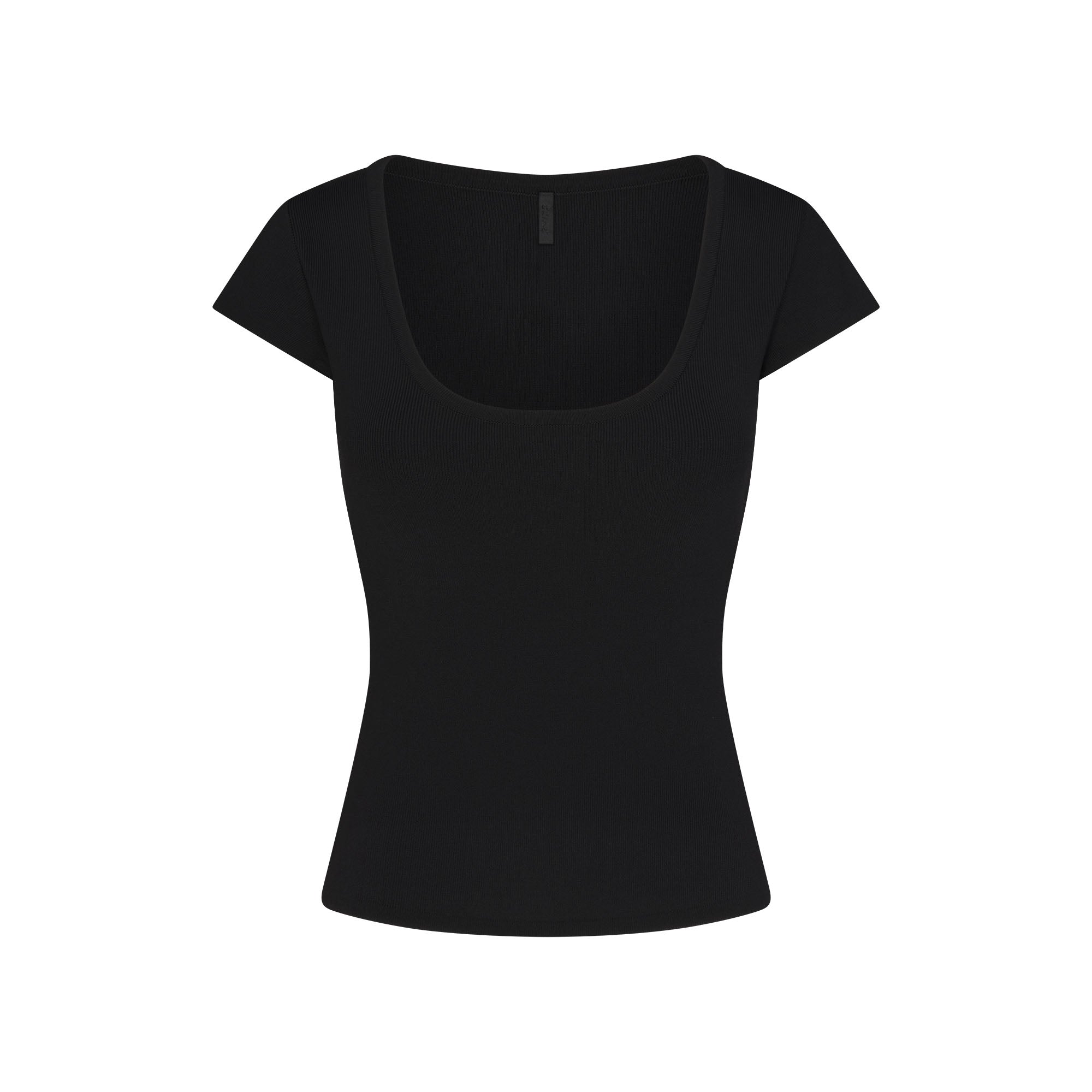 REFINED KNIT SCOOP NECK TOP | OBSIDIAN FLAT ON A WHITE BACKGROUND | FLT