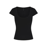 REFINED KNIT SCOOP NECK TOP | OBSIDIAN FLAT ON A WHITE BACKGROUND | FLT