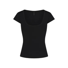 REFINED KNIT SCOOP NECK TOP | OBSIDIAN FLAT ON A WHITE BACKGROUND | FLT