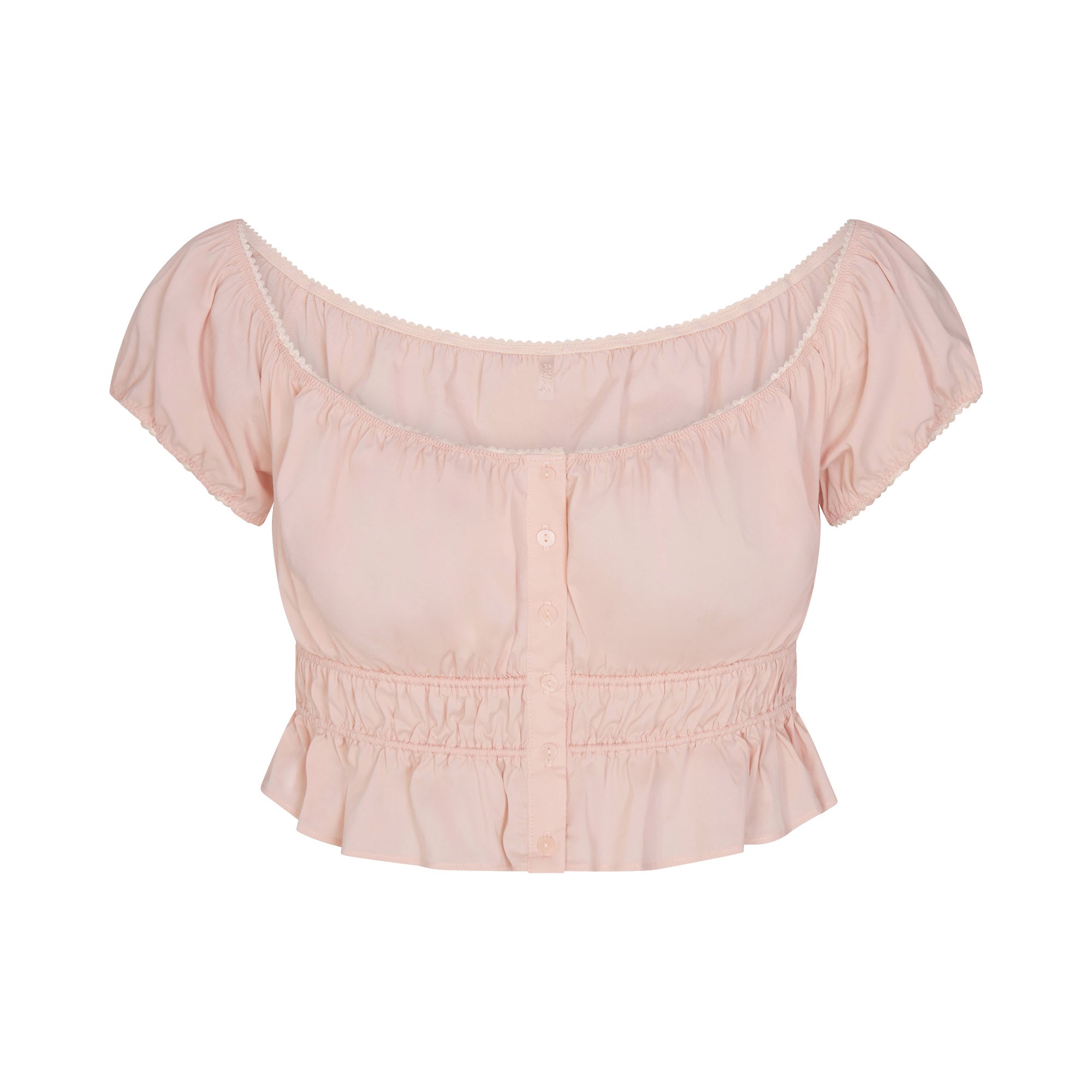COTTON POPLIN OFF THE SHOULDER TOP | DUSTY PINK FLAT ON A WHITE BACKGROUND | FLT