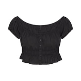 COTTON POPLIN OFF THE SHOULDER TOP | ONYX FLAT ON A WHITE BACKGROUND | FLT