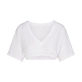 WORN IN JERSEY SUPER CROPPED V-NECK T-SHIRT | SNOW FLAT ON A WHITE BACKGROUND | FLT
