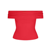 SMOOTH LAYERS SHORT SLEEVE TOP | CARMINE FLAT ON A WHITE BACKGROUND | FLT