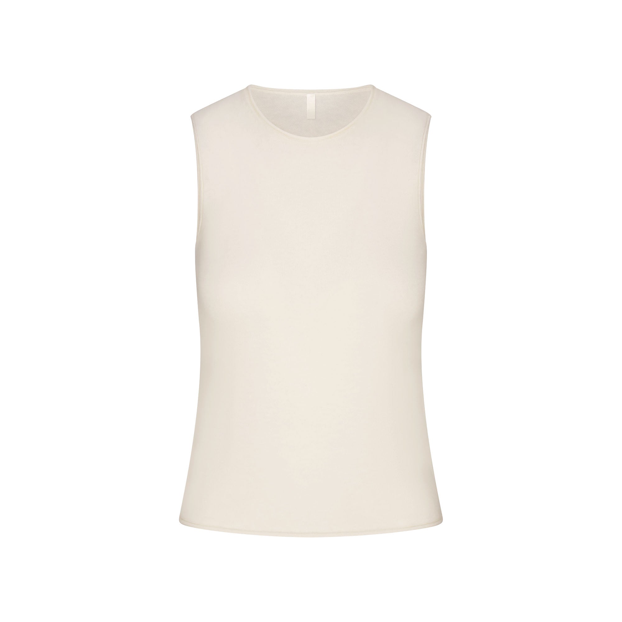 FEATHERWEIGHT CASHMERE SLEEVELESS TOP | EGRET FLAT ON A WHITE BACKGROUND | FLT