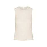 FEATHERWEIGHT CASHMERE SLEEVELESS TOP | EGRET FLAT ON A WHITE BACKGROUND | FLT