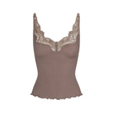 RIB KNIT LACE CAMI | AMETHYST FLAT ON A WHITE BACKGROUND | FLT