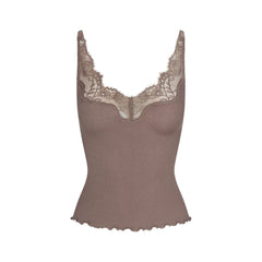 RIB KNIT LACE CAMI | AMETHYST FLAT ON A WHITE BACKGROUND | FLT