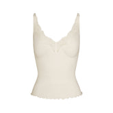 RIB KNIT LACE CAMI | EGRET FLAT ON A WHITE BACKGROUND | FLT