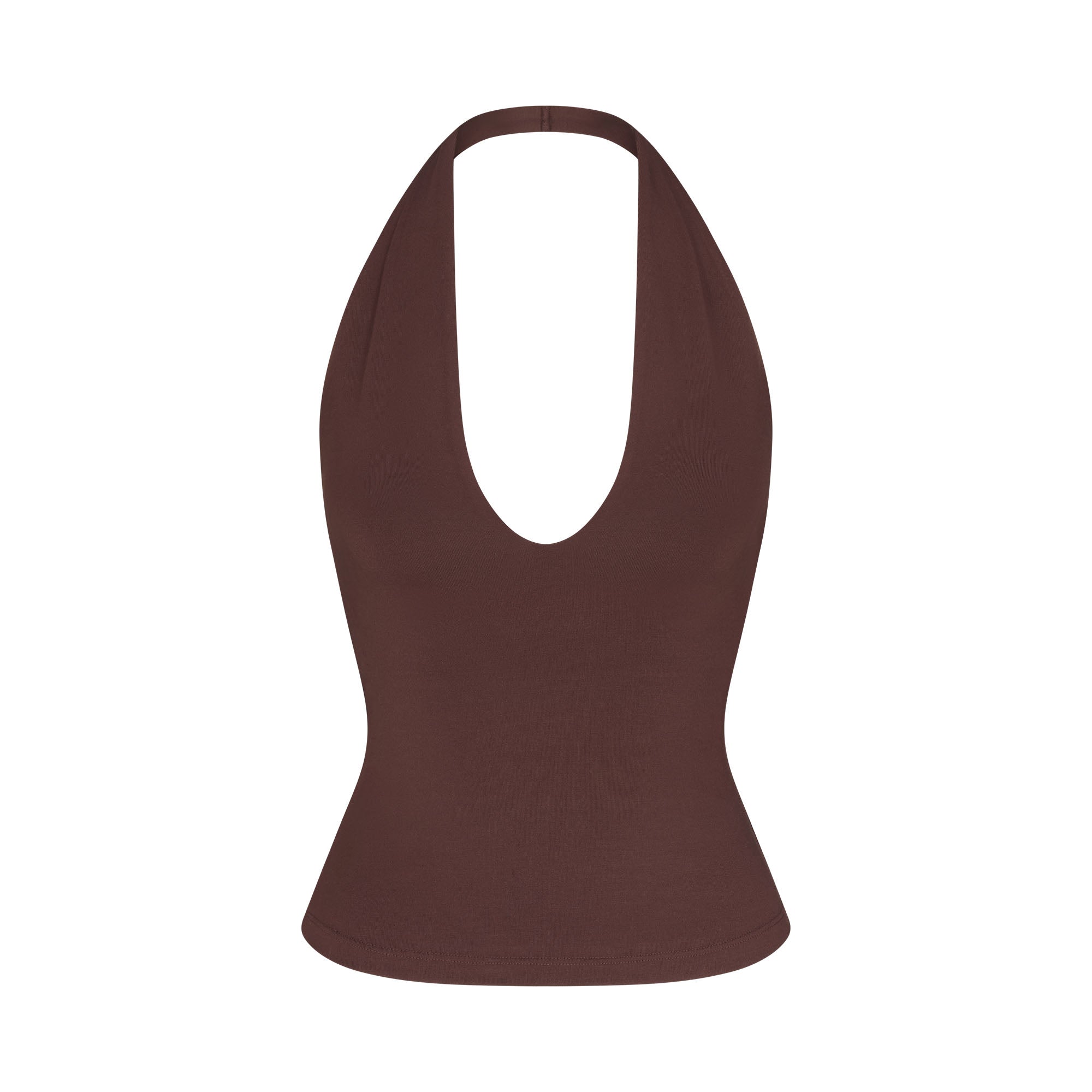 SMOOTH LAYERS HALTER TOP | COCOA FLAT ON A WHITE BACKGROUND | FLT