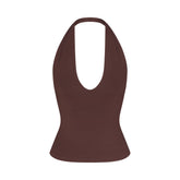 SMOOTH LAYERS HALTER TOP | COCOA FLAT ON A WHITE BACKGROUND | FLT