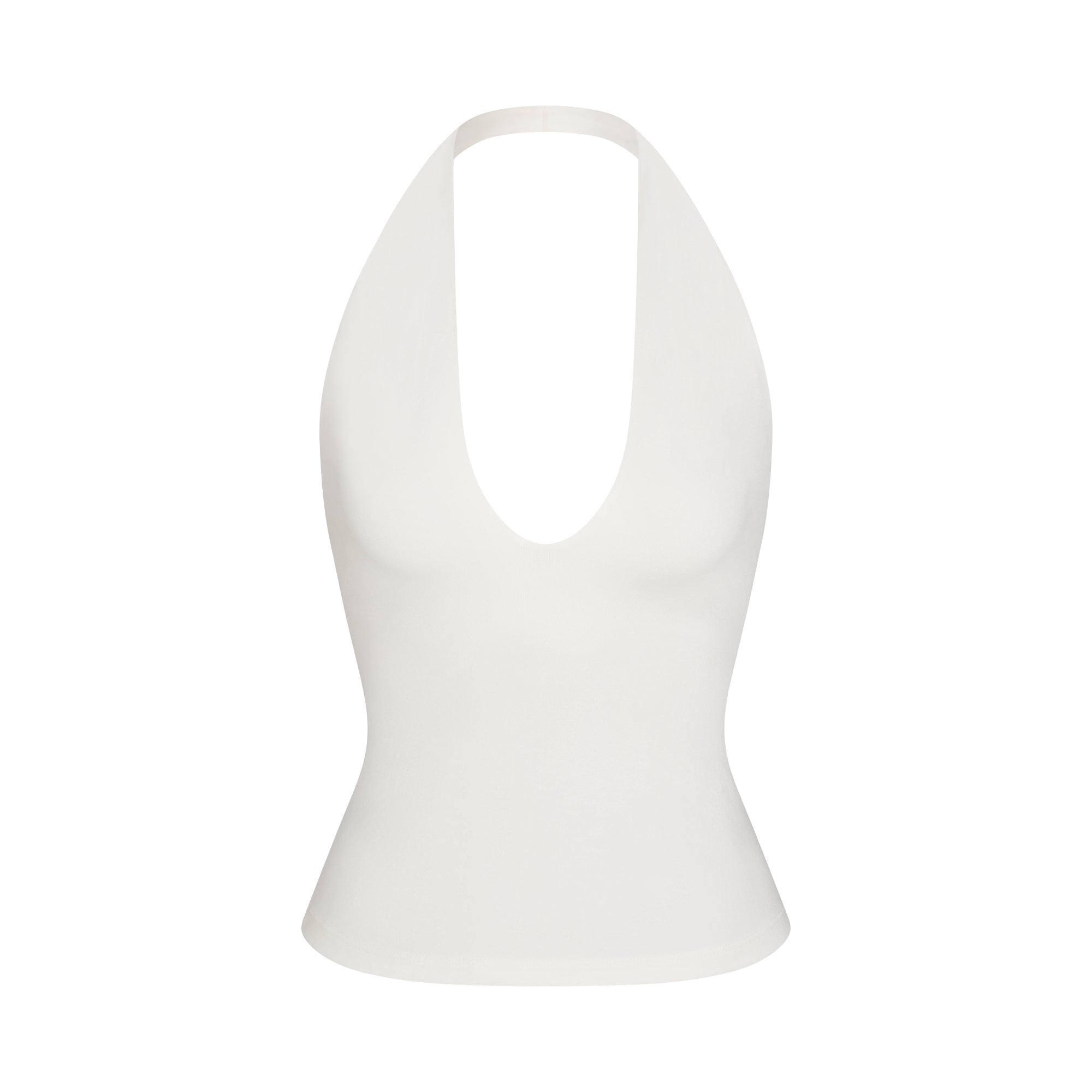 SMOOTH LAYERS HALTER TOP | EGRET LAYS FLAT ON A WHITE BACKGROUND | @ | FOCUS: 0.0, 1.0, 0.9