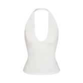 SMOOTH LAYERS HALTER TOP | EGRET LAYS FLAT ON A WHITE BACKGROUND | @ | FOCUS: 0.0, 1.0, 0.9