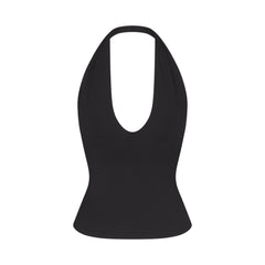 SMOOTH LAYERS HALTER TOP | OBSIDIAN FLAT ON A WHITE BACKGROUND | FLT