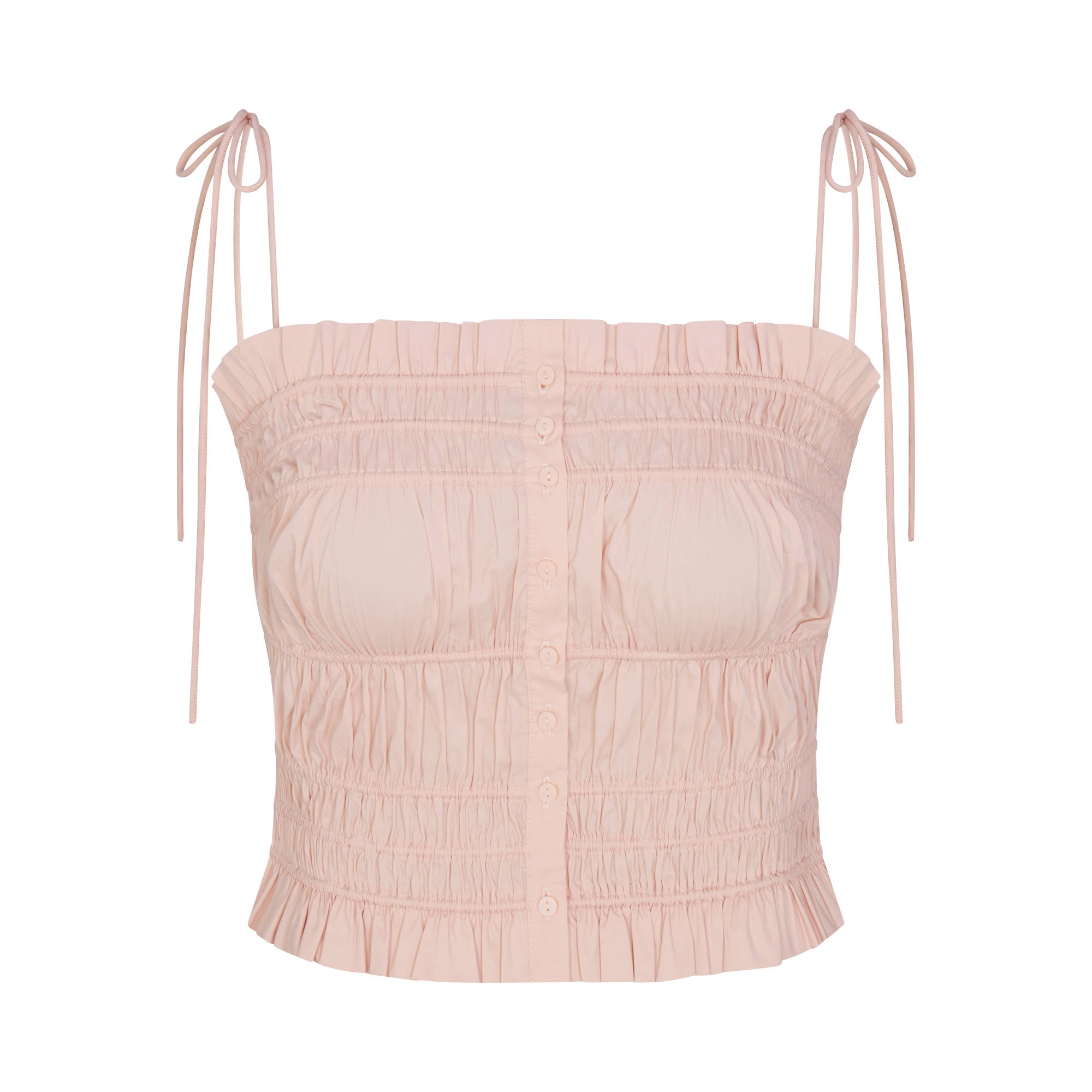 COTTON POPLIN RUFFLE CAMI | DUSTY PINK FLAT ON A WHITE BACKGROUND | FLT
